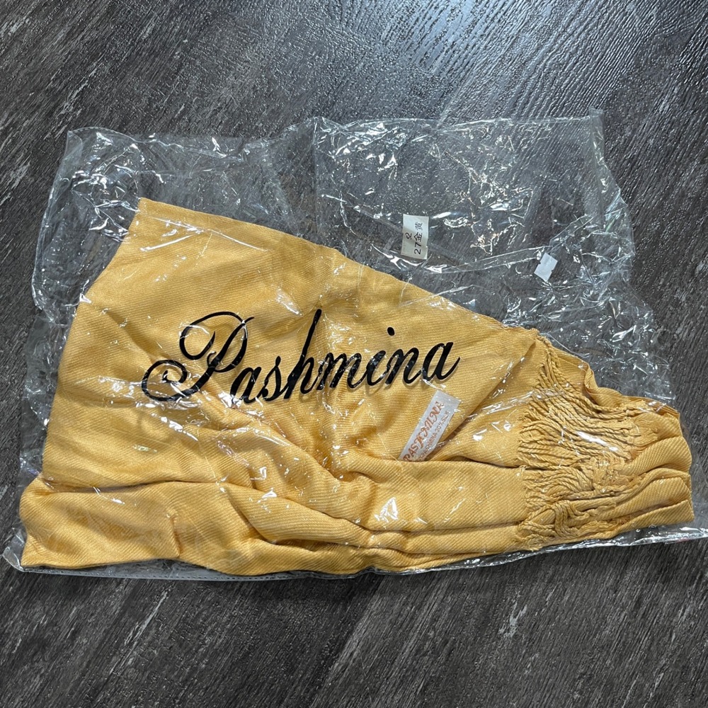 Gold Pashmina Shawl Wrap Scarf Silk Blend Fringe Elegant Soft Women Accessory